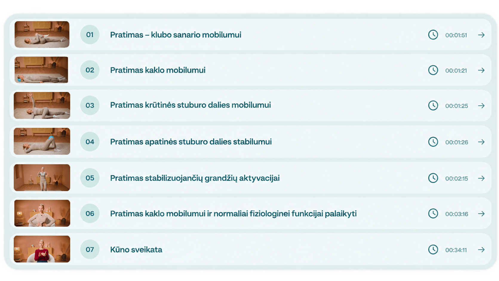 pratimų vaizdo pamokų sąrašas